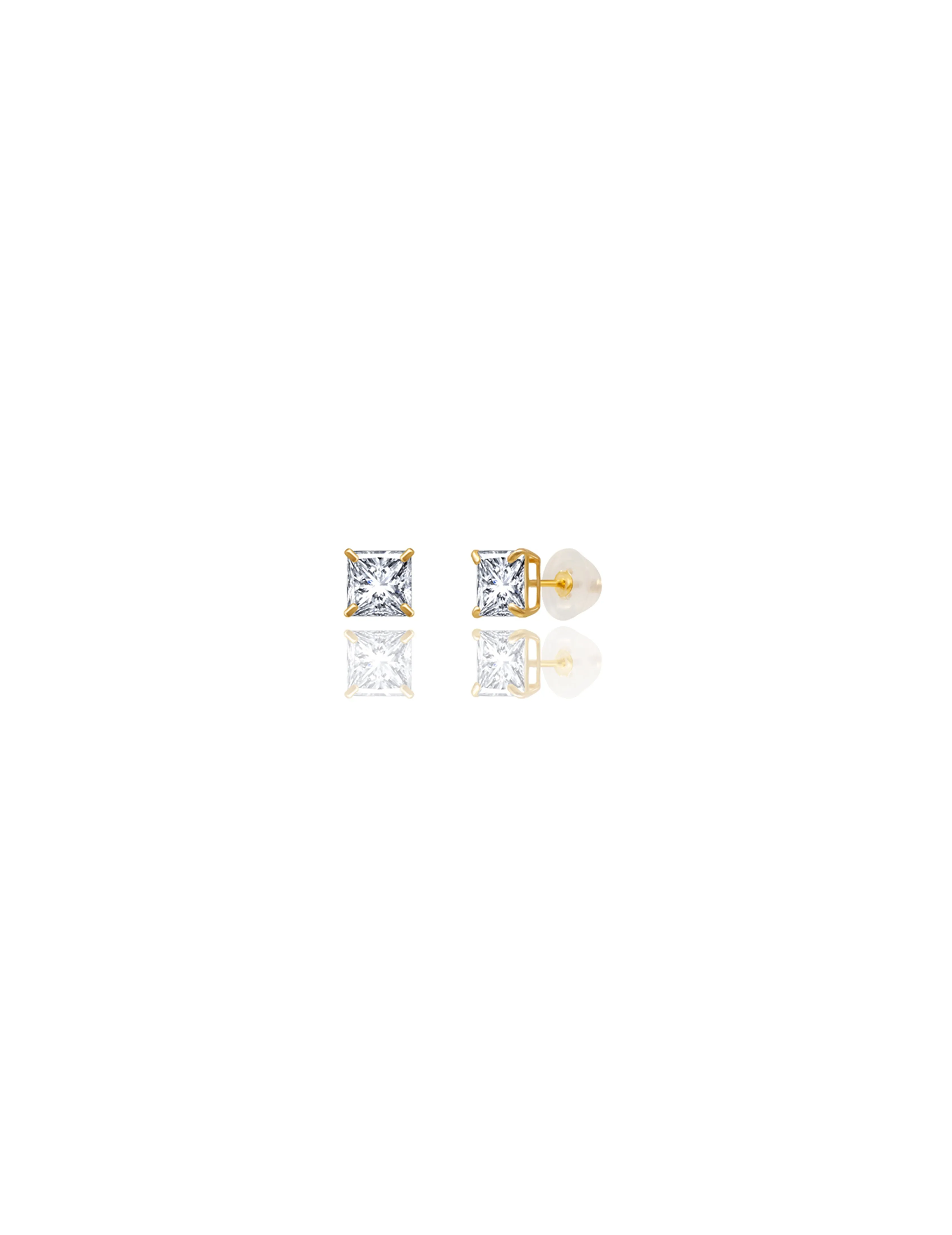 14K Yellow Gold 5MM Square CZ Pushback Stud Earrings