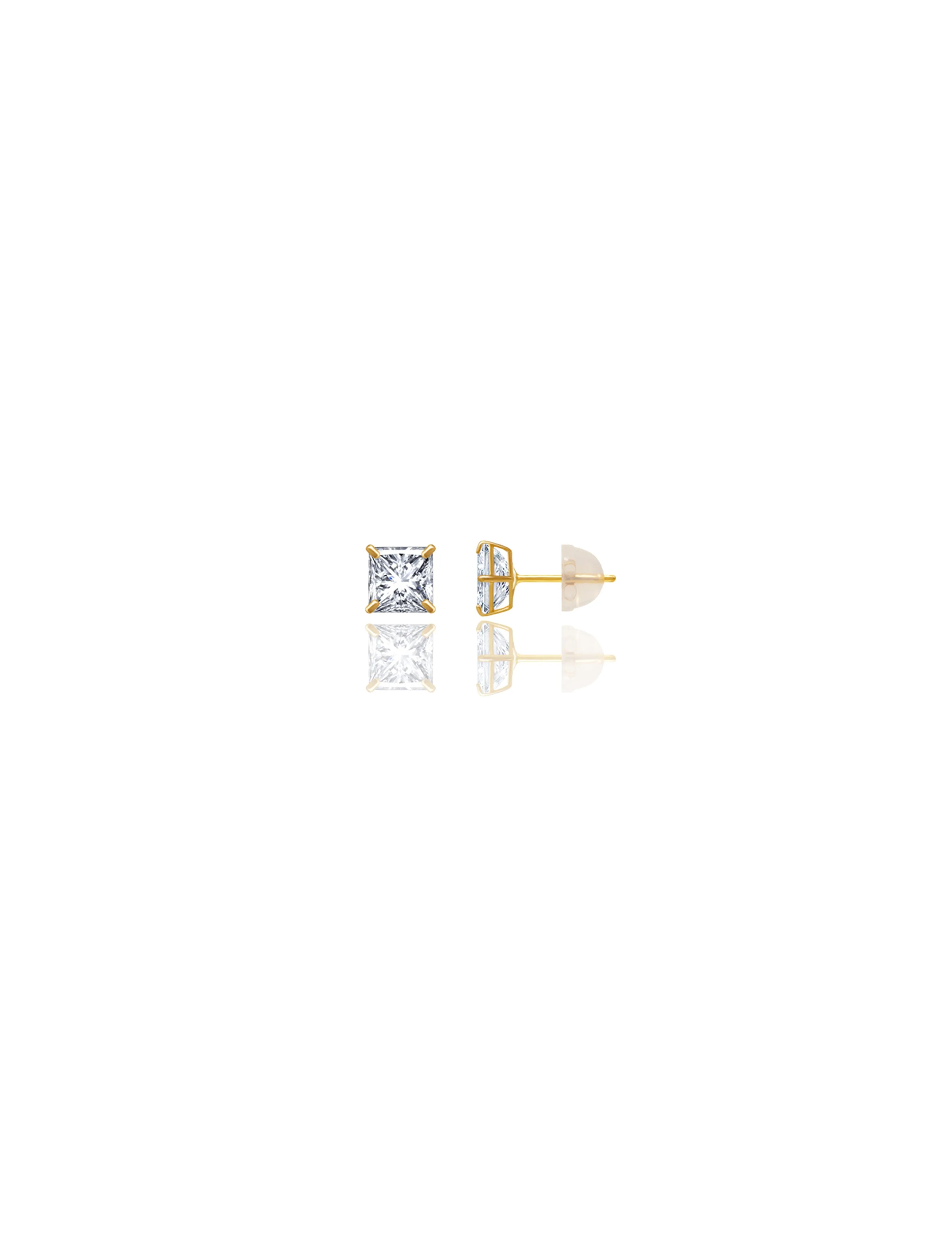 14K Yellow Gold 5MM Square CZ Pushback Stud Earrings