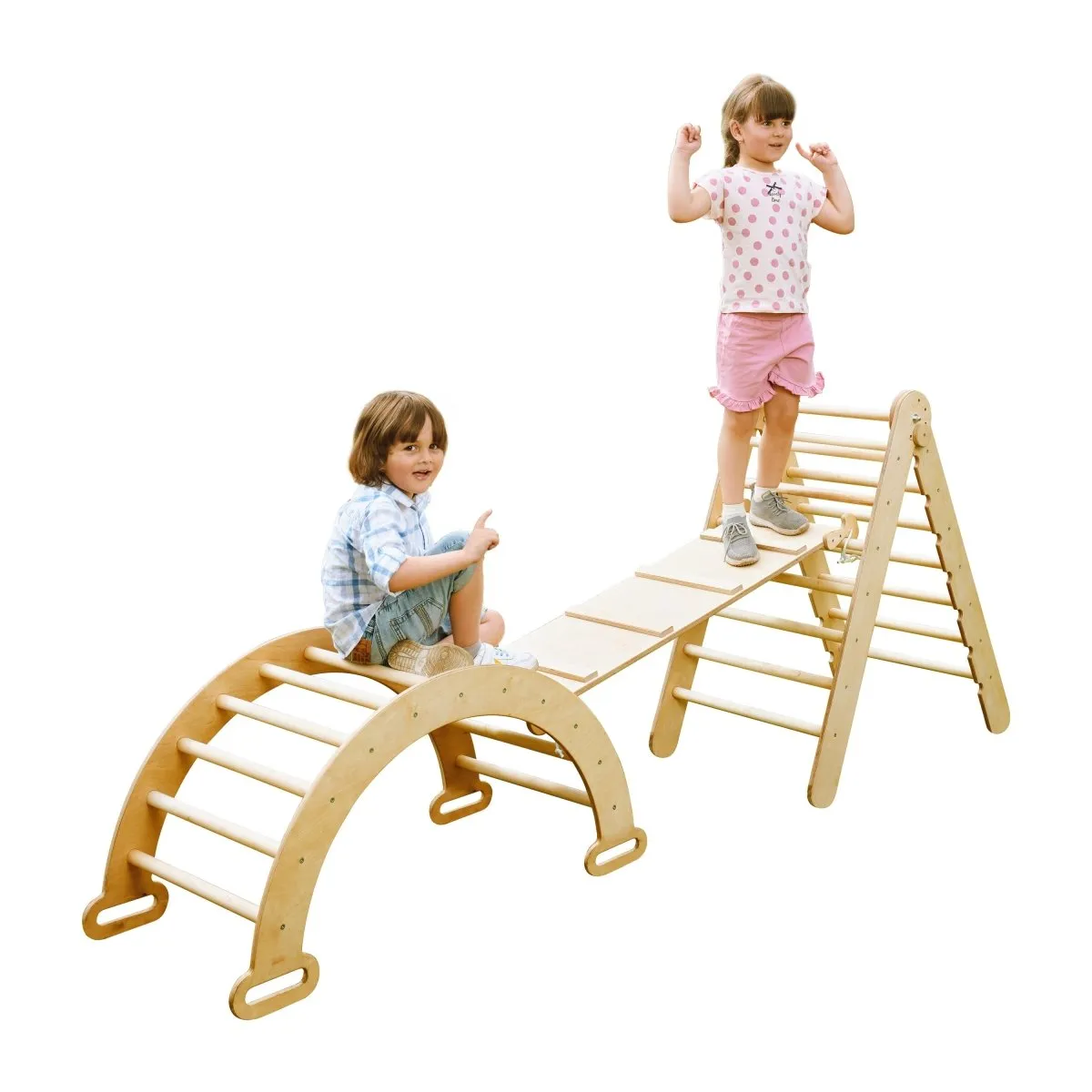 3-in-1 Montessori Climbing Set: Triangle Ladder   Wooden Arch   Slide Board