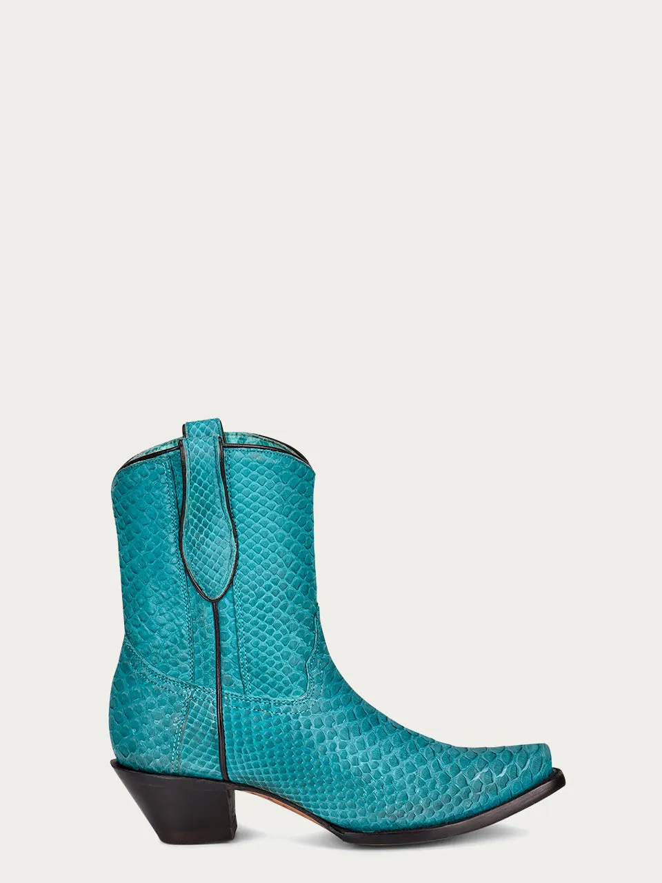 A4195 - WOMEN'S GENUINE FULL TURQUOISE PYTHON SNIP TOE ANKLE BOOT