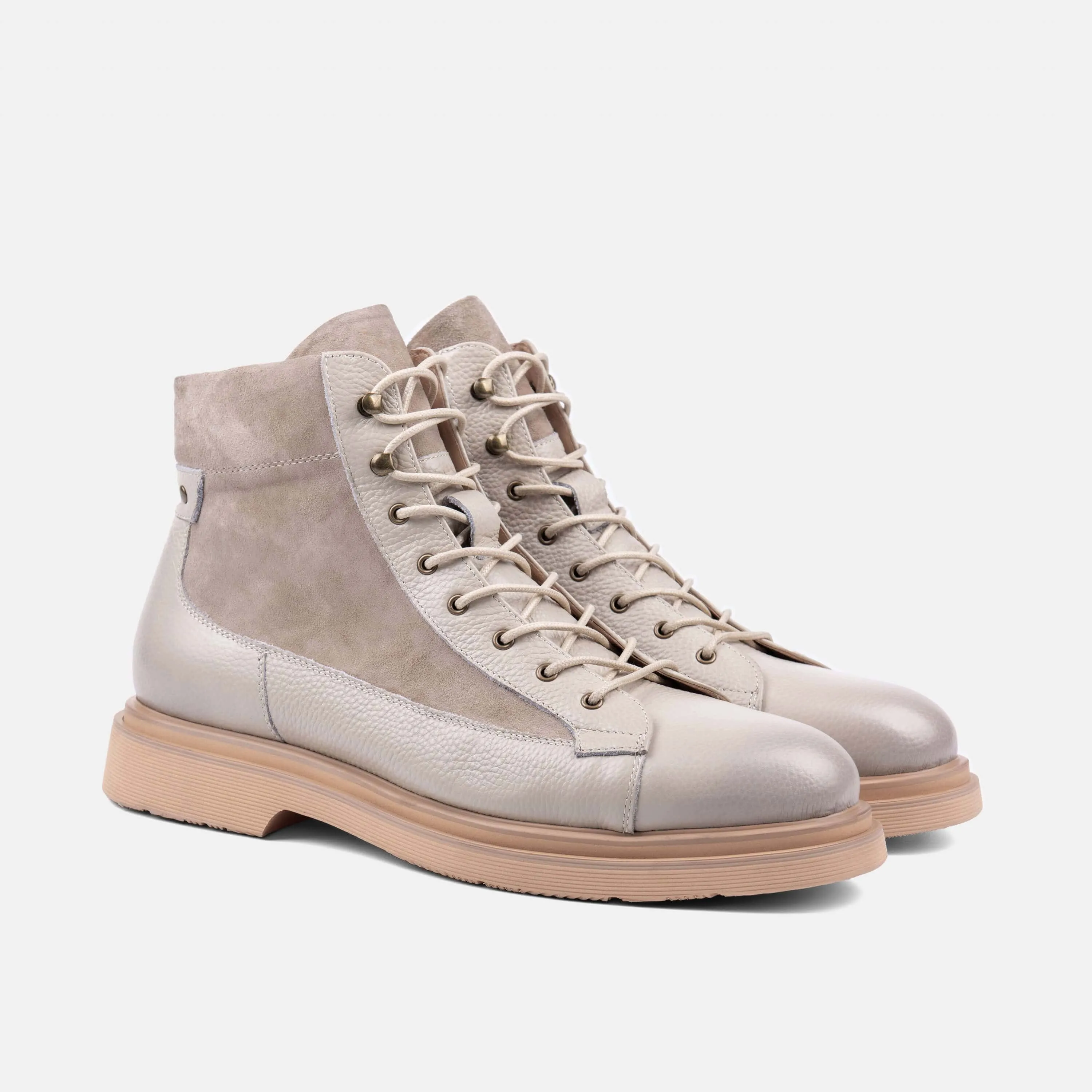 Aiden Navajo Beige Leather Combat Boots