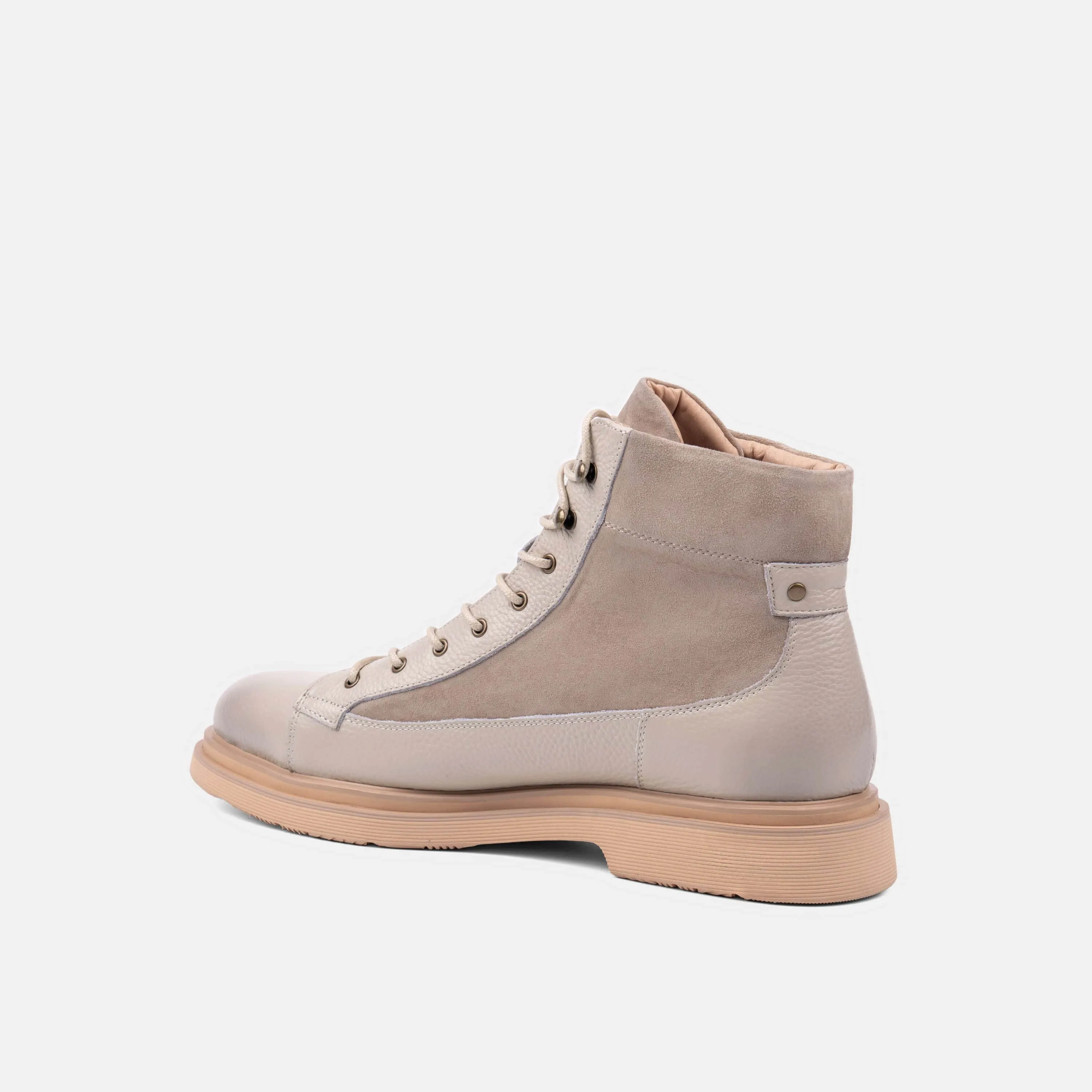 Aiden Navajo Beige Leather Combat Boots