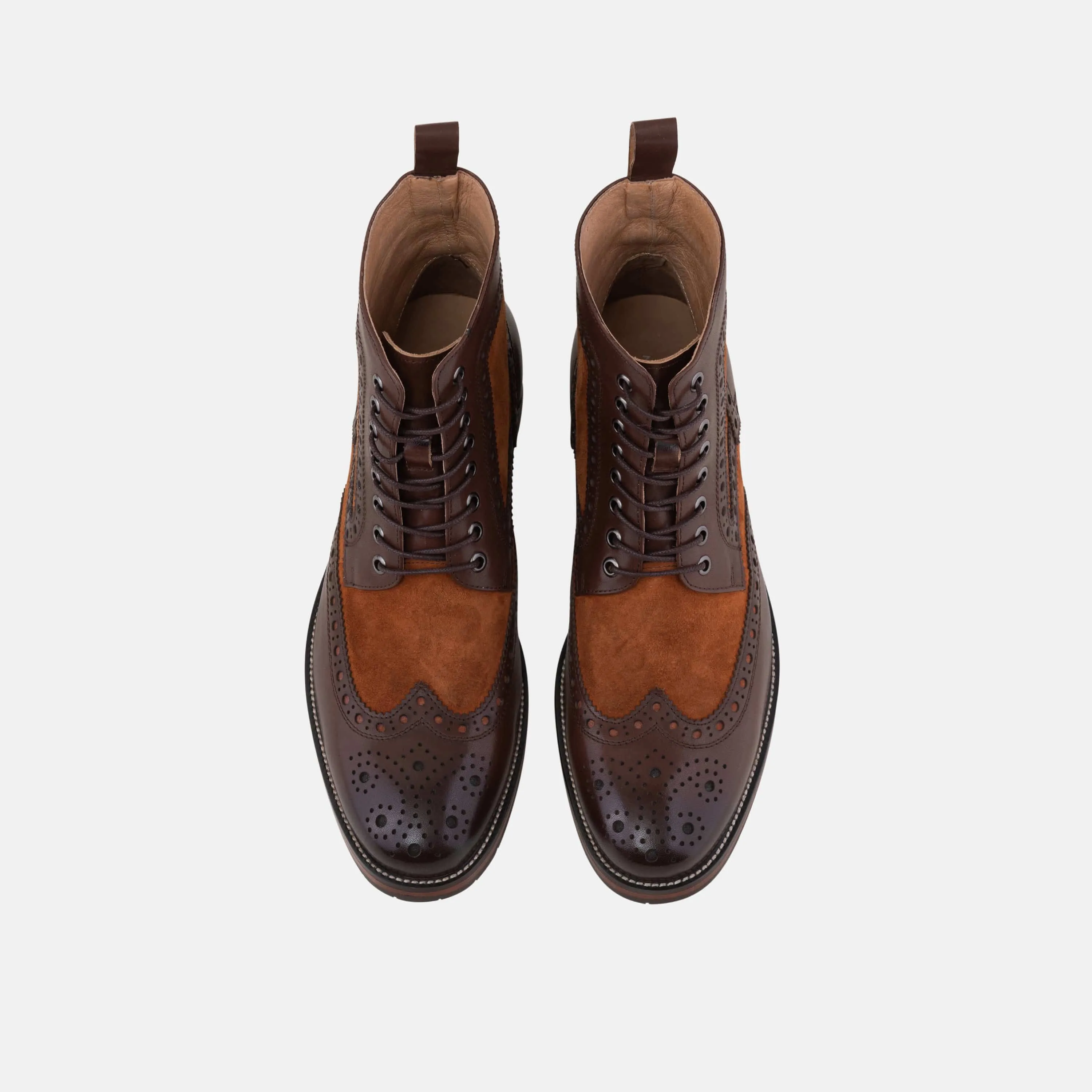 Belmont Mahogany Leather Wingtip Combat Boots