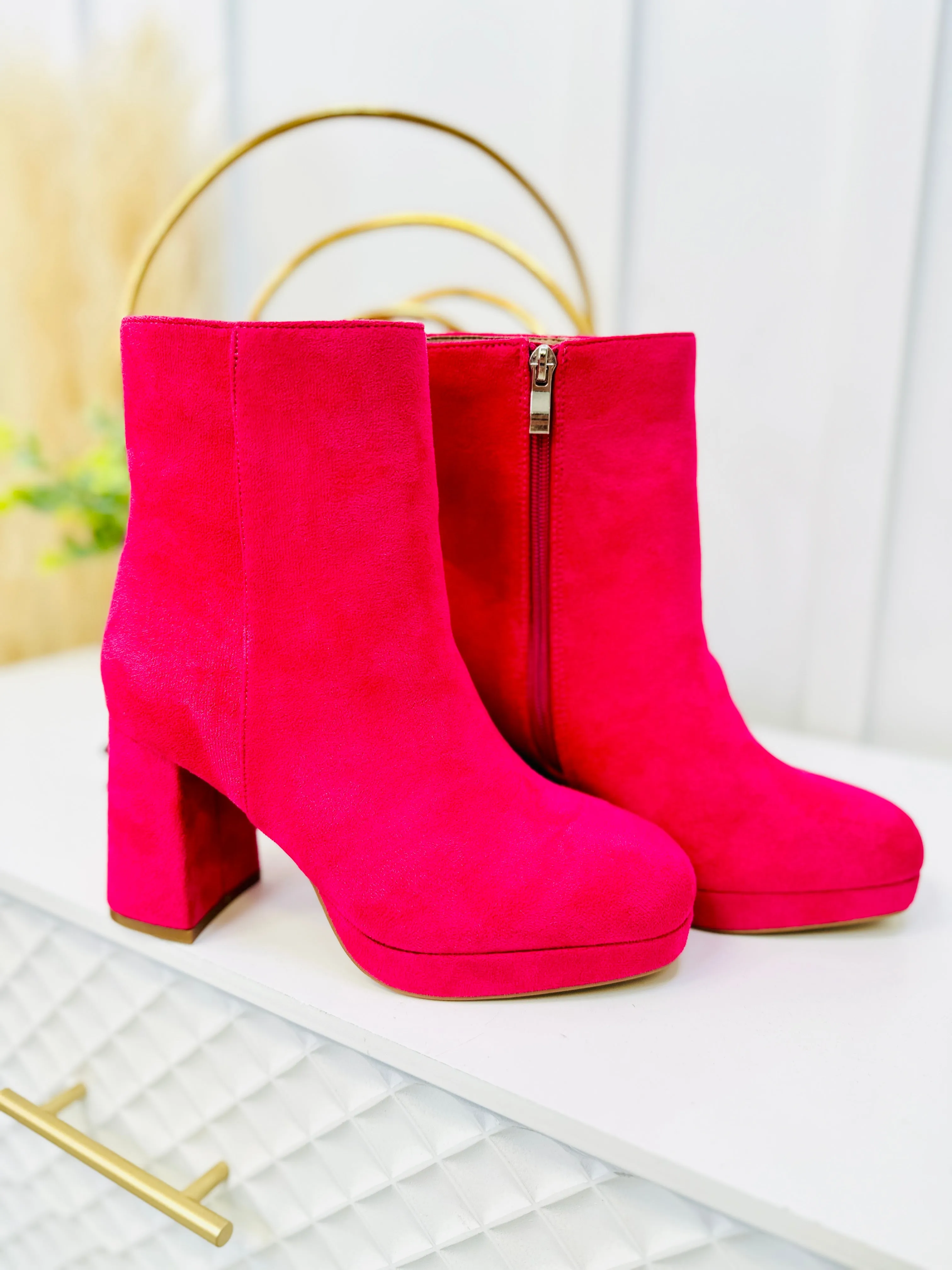 Big Step Booties In Fuchsia Suede