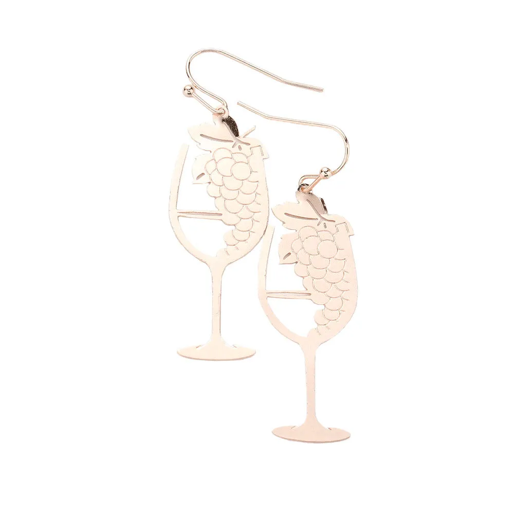 Brass Metal Grape Champagne Dangle Earrings