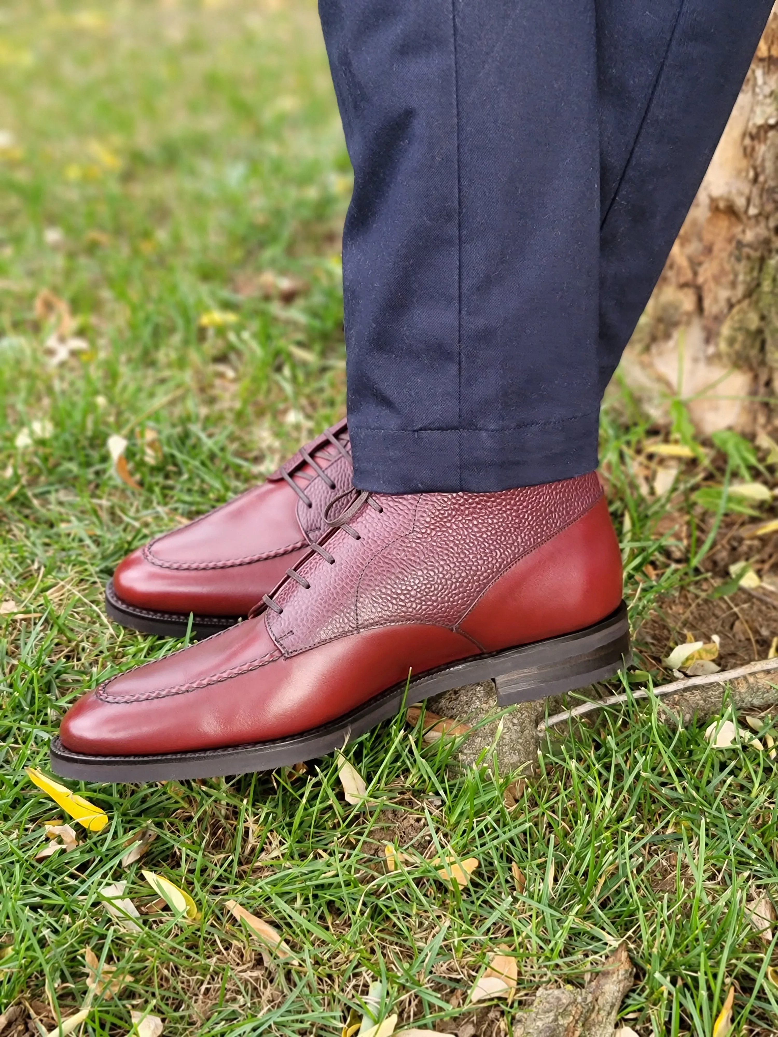 Bremerton - MTO - Burgundy Calf / Burgundy Scotch Grain - TMG Last - Single City Rubber Sole