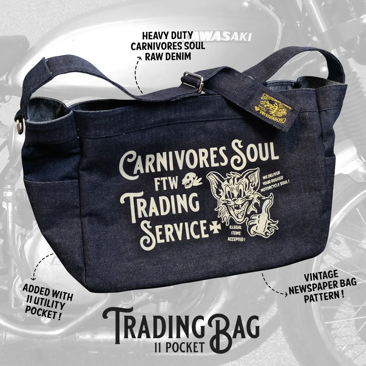 Carnivores Soul Newsboy FTW 19oz Indigo Denim Bag