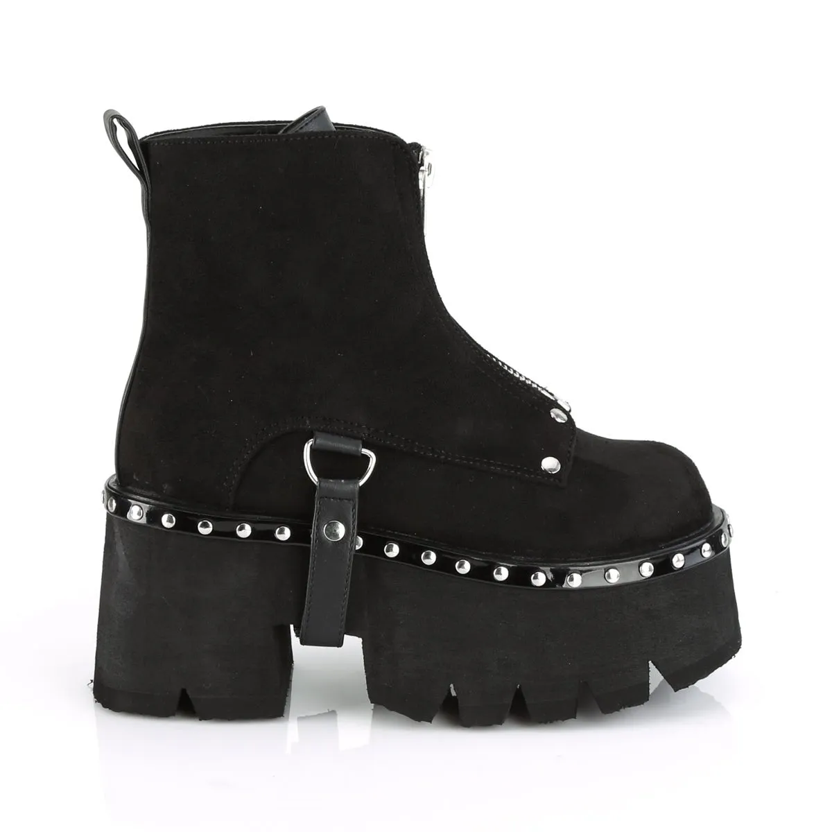 Demonia ASHES-100 | Black Vegan Suede & Leather Ankle Boots