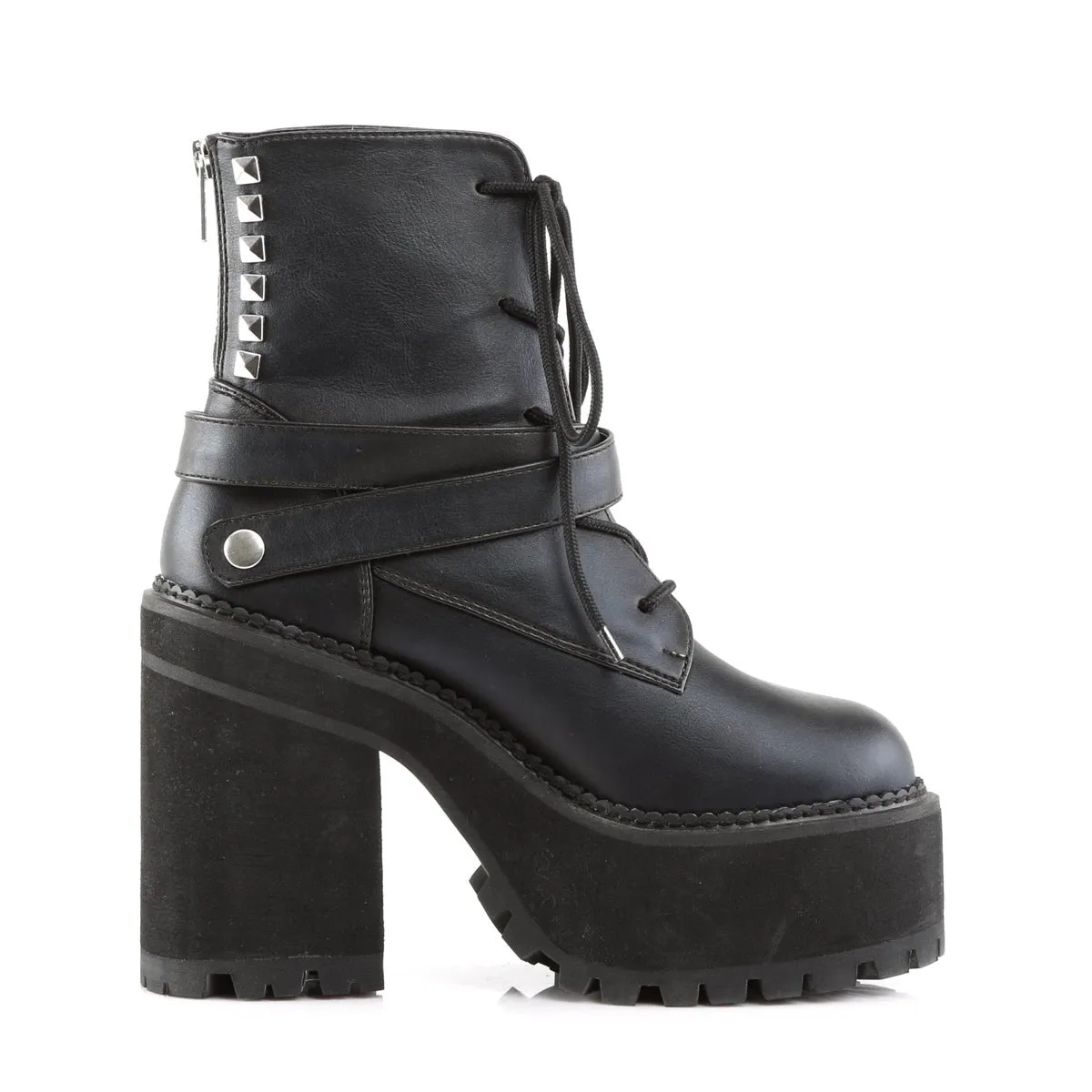 Demonia ASSAULT-101 | Black Vegan Leather Ankle Boots