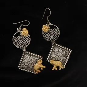 Elephant - 925 Sterling Silver Jewelry, Big Hook Earrings, Oxidised Silver Earrings, Antique Earrings, Indian Earrings, Handmade Earrings