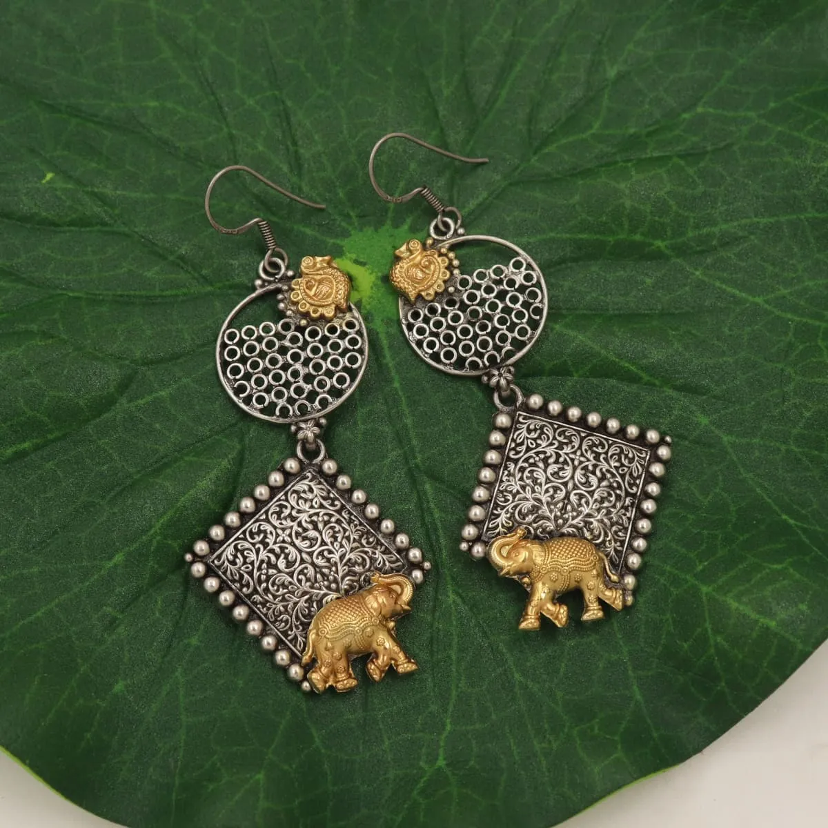 Elephant - 925 Sterling Silver Jewelry, Big Hook Earrings, Oxidised Silver Earrings, Antique Earrings, Indian Earrings, Handmade Earrings