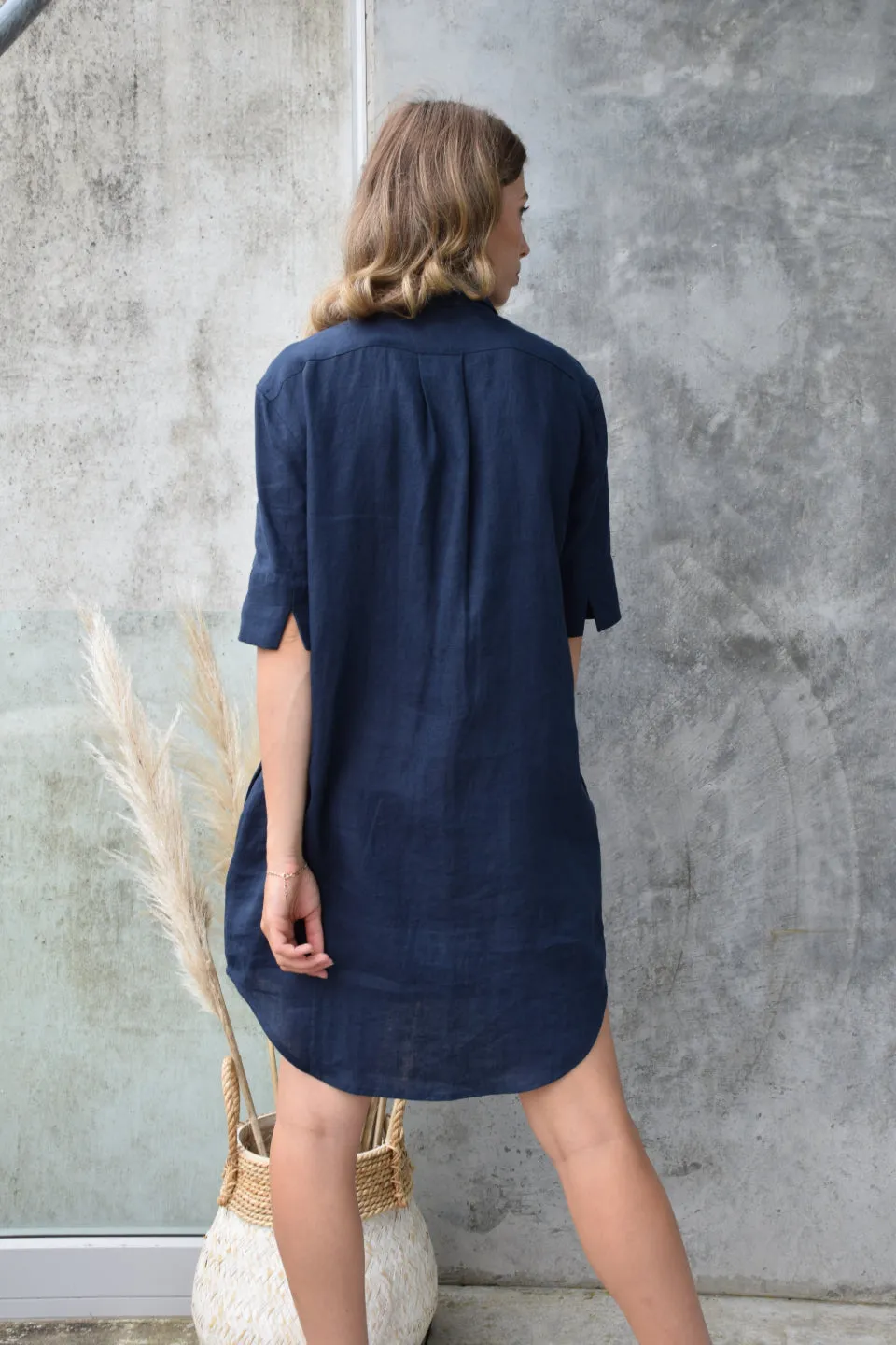 Energize SS Dark Navy Linen Shirt Dress