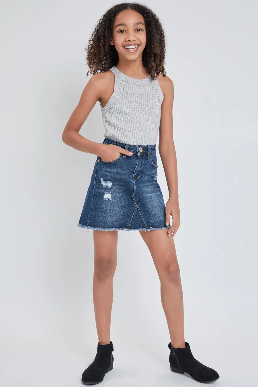 Girls Denim Skirt With Front Seam Detail