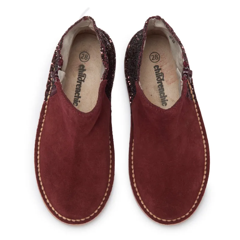 Glitter and Suede Chelsea Boots in Burgundy