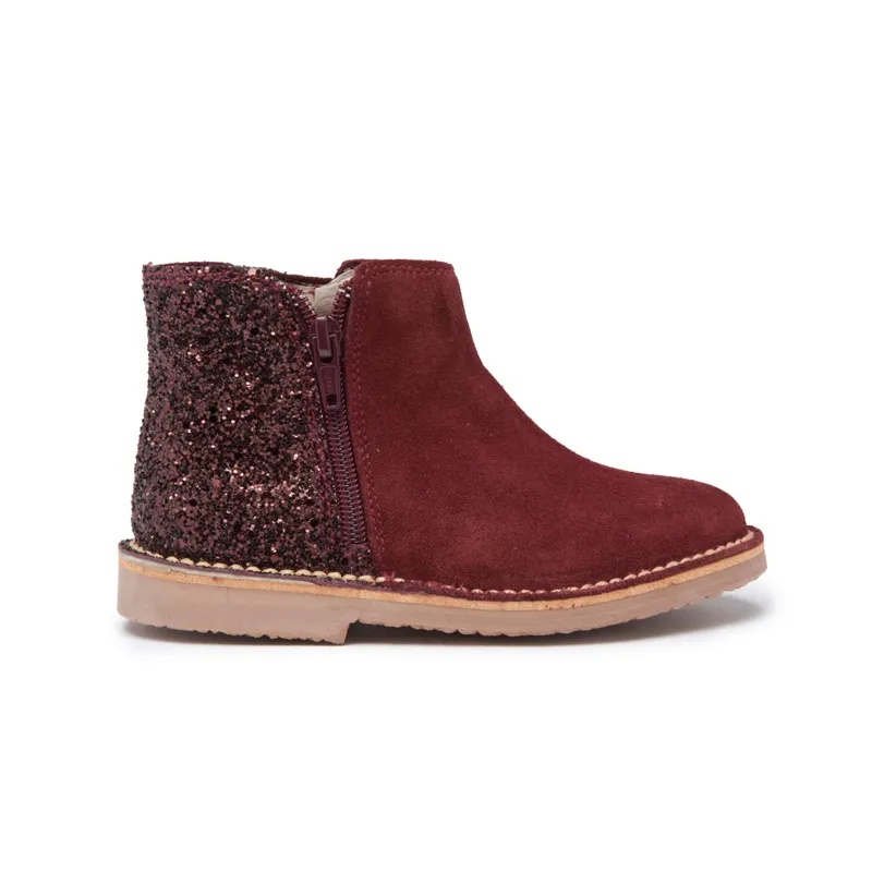 Glitter and Suede Chelsea Boots in Burgundy