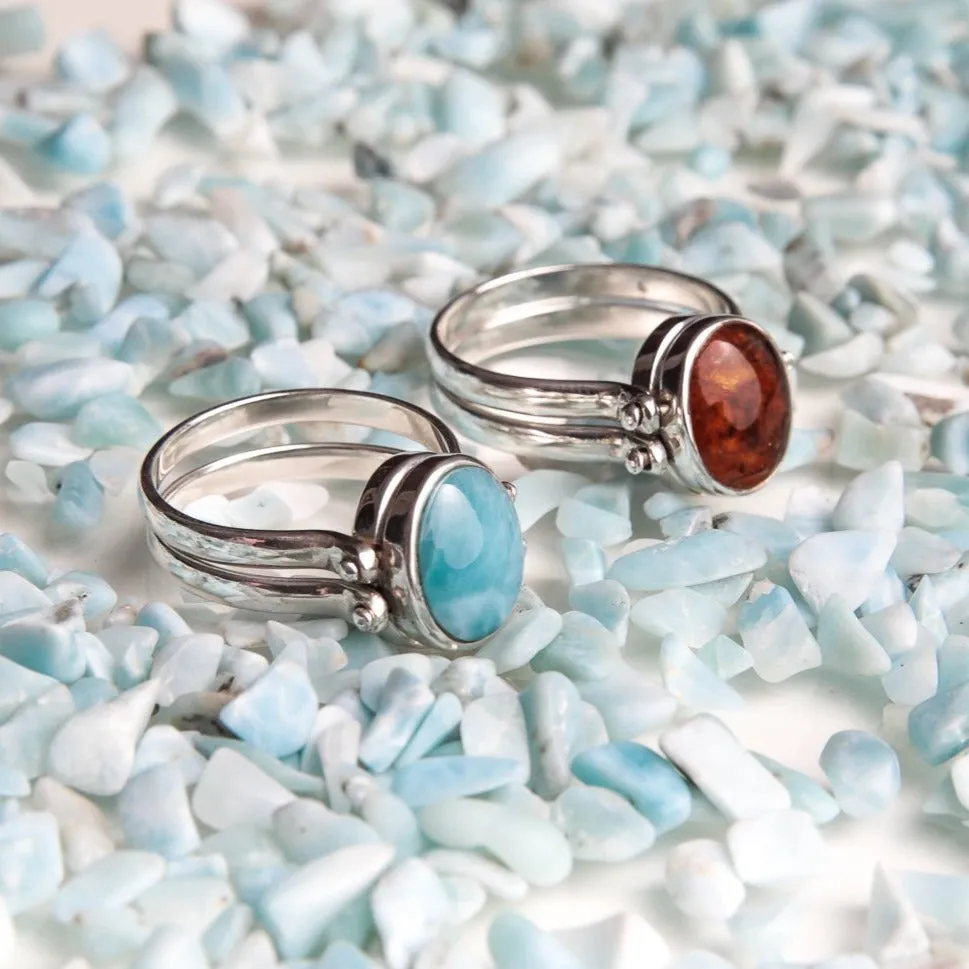 Happy Ring - Larimar Amber Reversible