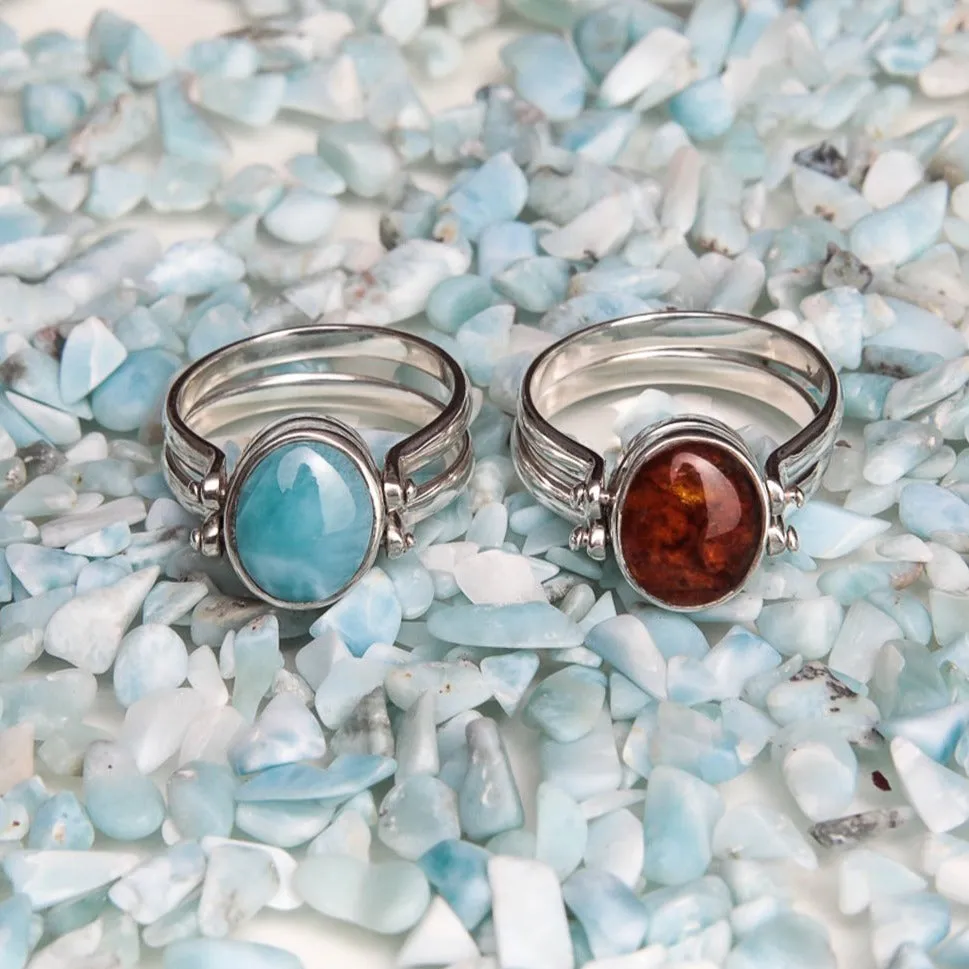 Happy Ring - Larimar Amber Reversible