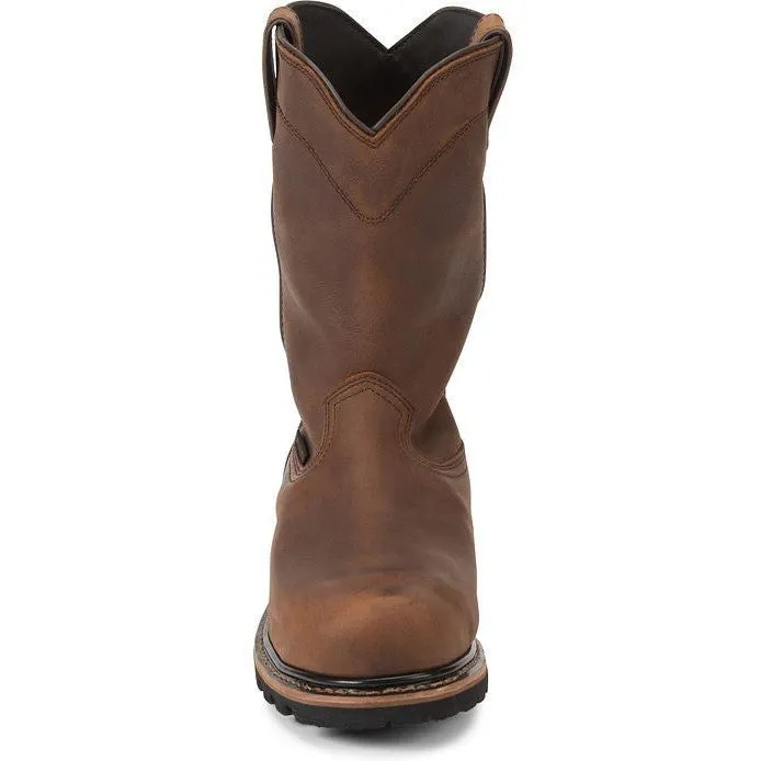 Justin Men's Pulley 10" Comp Toe WP Western Work Boot -Brown- WK4630