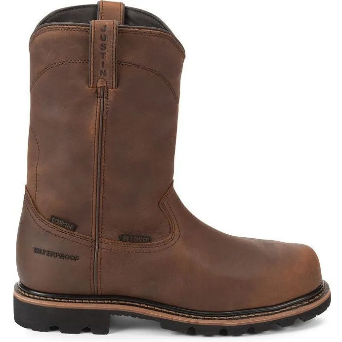 Justin Men's Pulley 10" Comp Toe WP Western Work Boot -Brown- WK4630