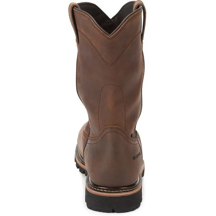 Justin Men's Pulley 10" Comp Toe WP Western Work Boot -Brown- WK4630