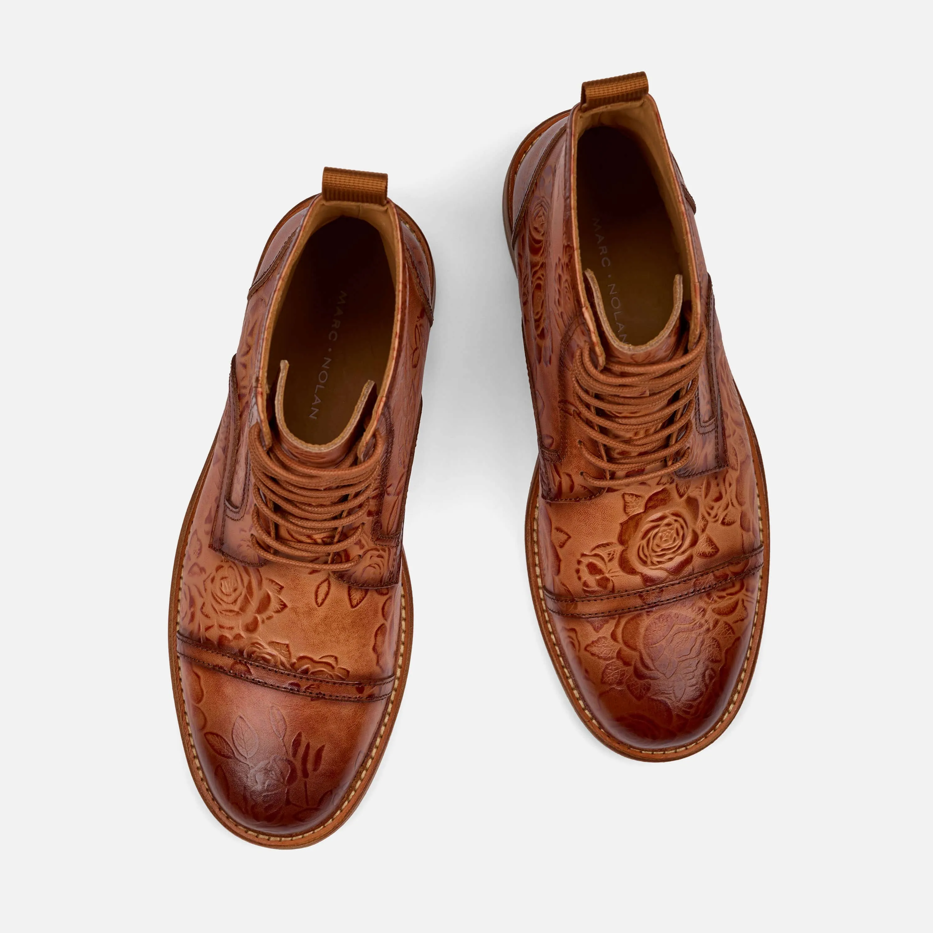 Floral Leather Cap Toe Lincoln Golden Boots