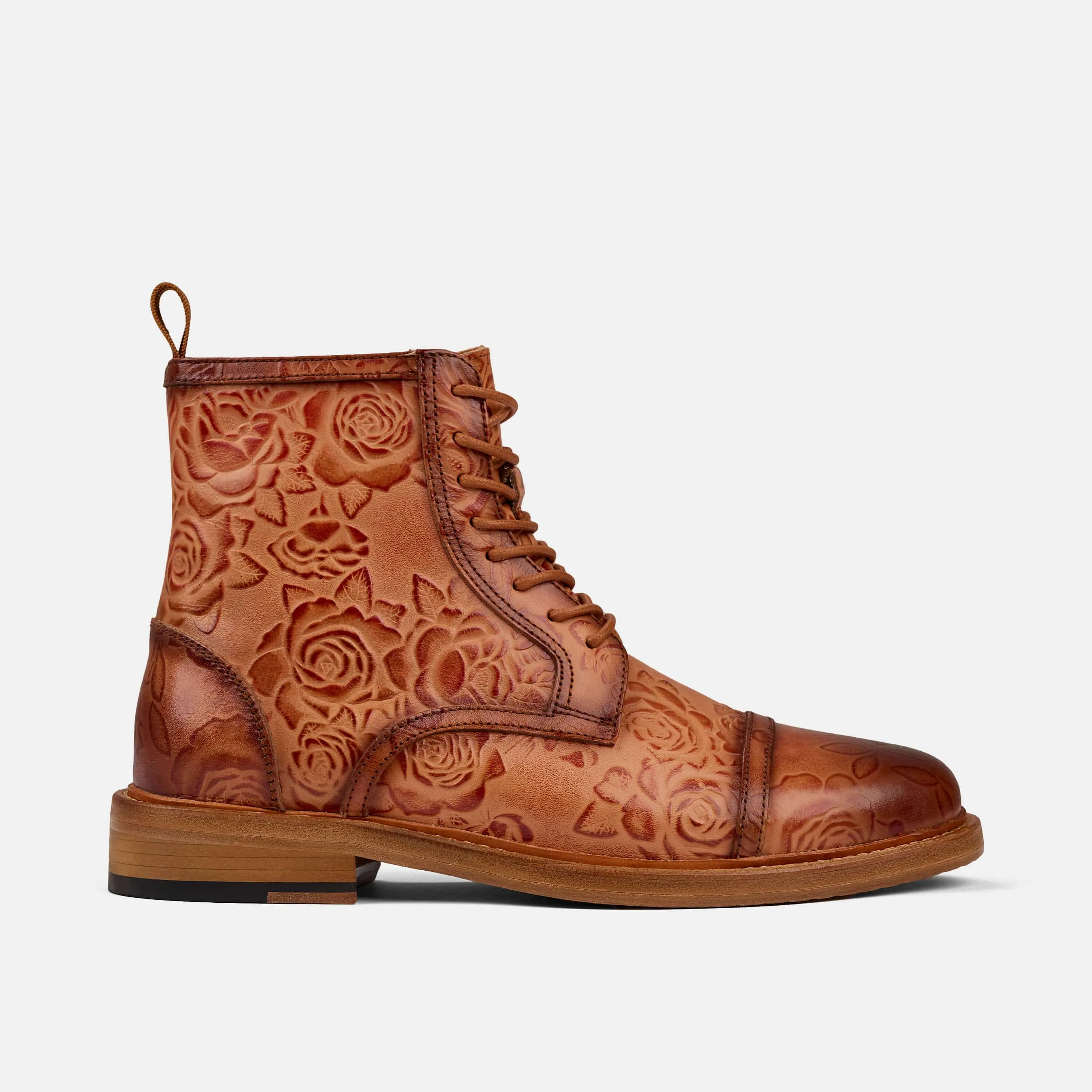 Floral Leather Cap Toe Lincoln Golden Boots