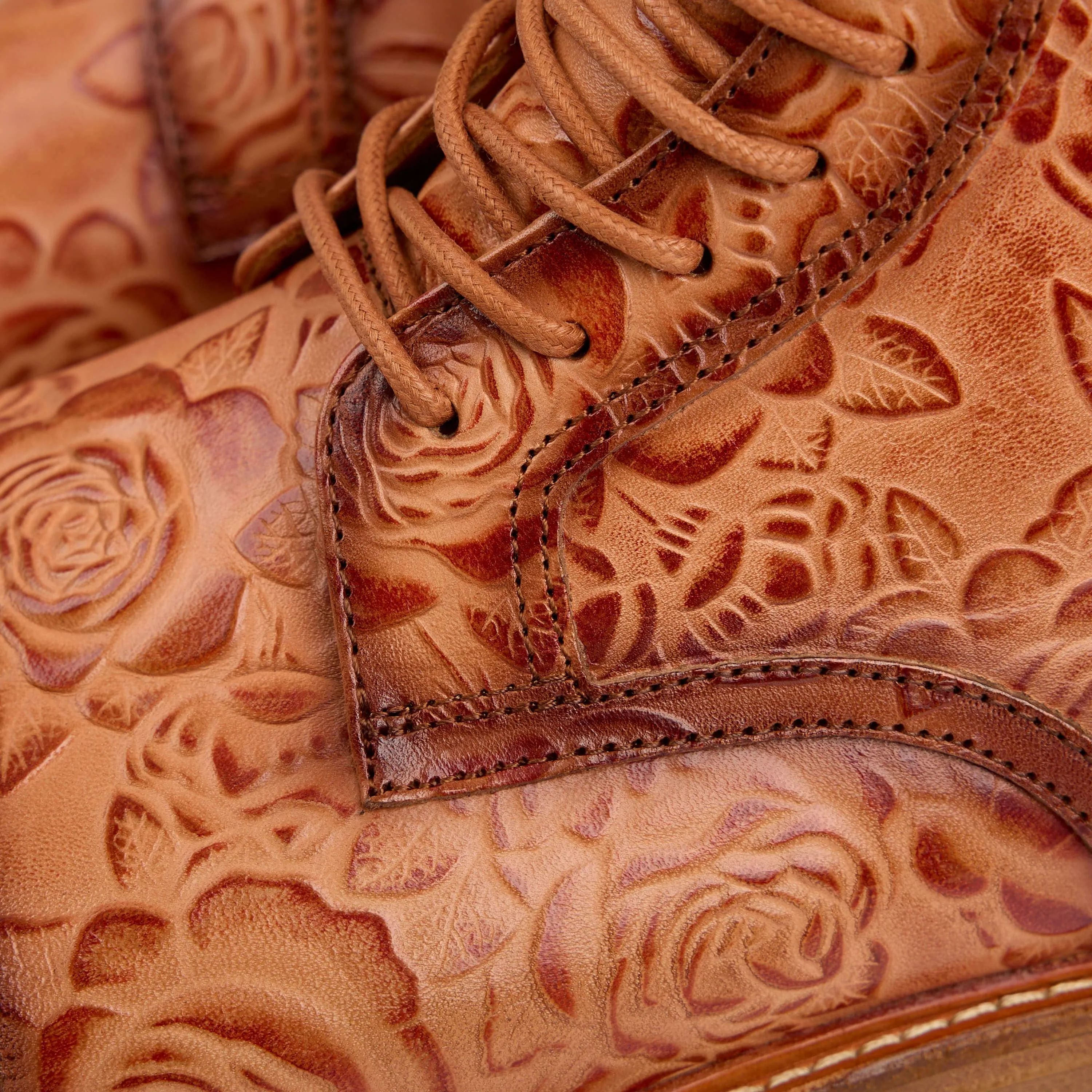 Floral Leather Cap Toe Lincoln Golden Boots