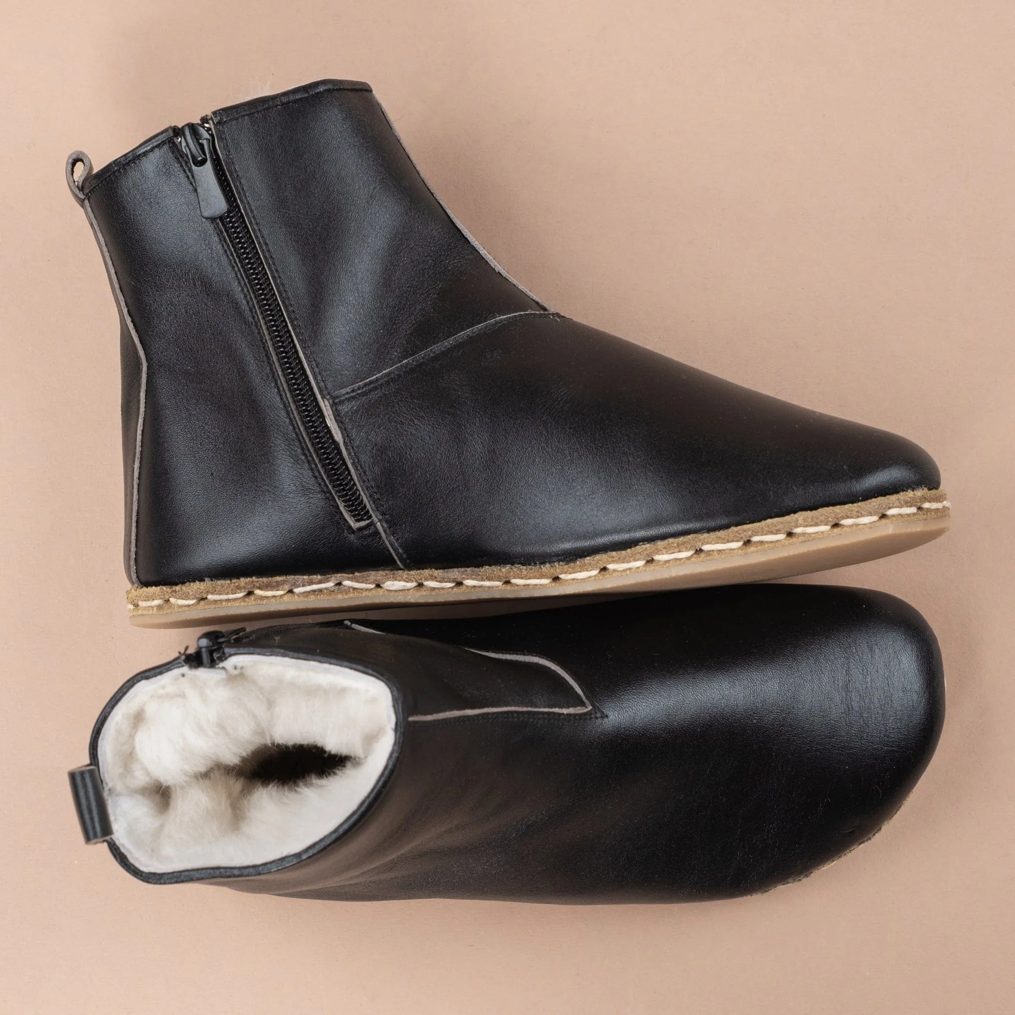 Men's Black Barefoot Boots with Fur