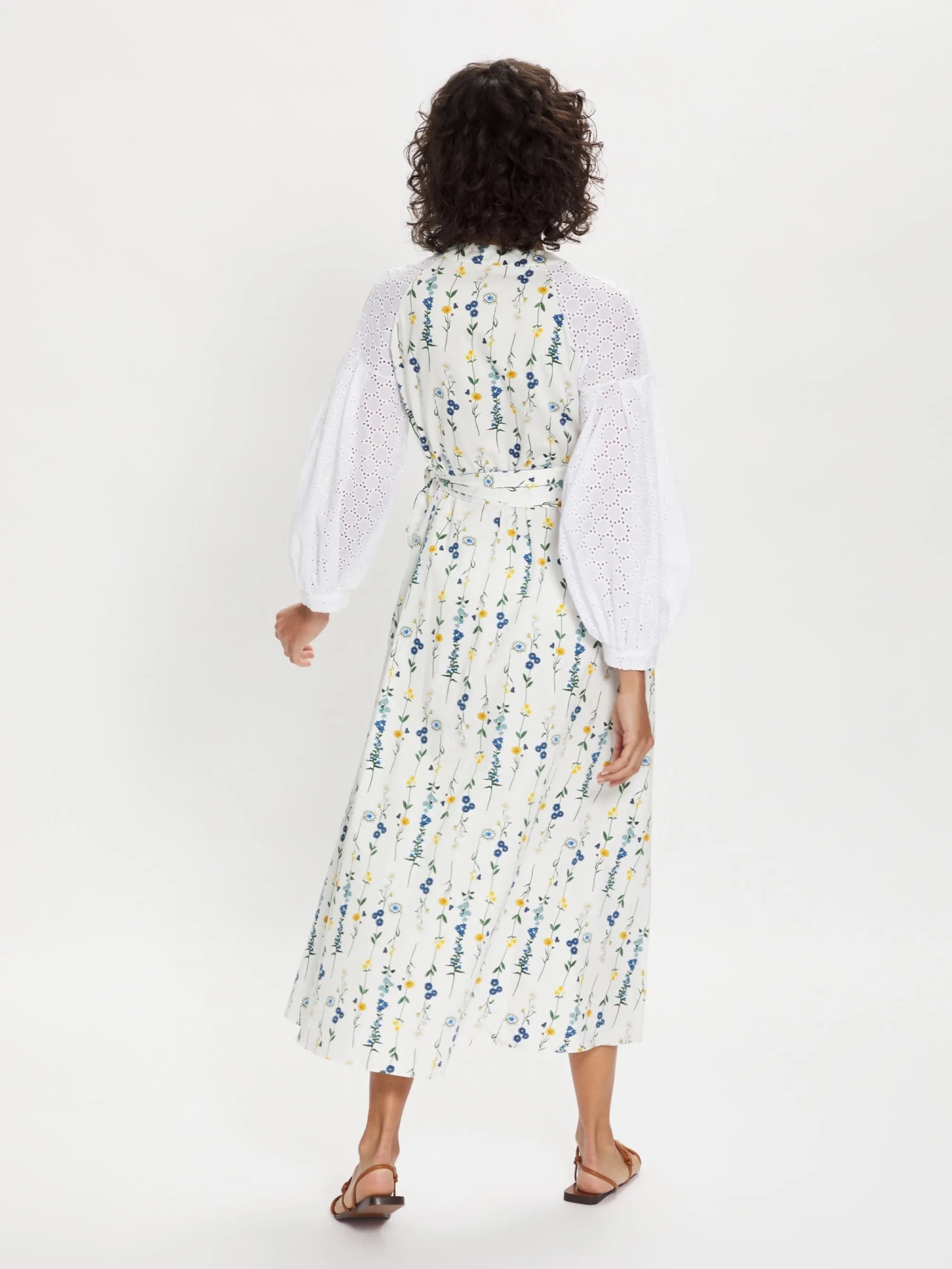 Mia Floral Long Sleeve Summer Dress – White