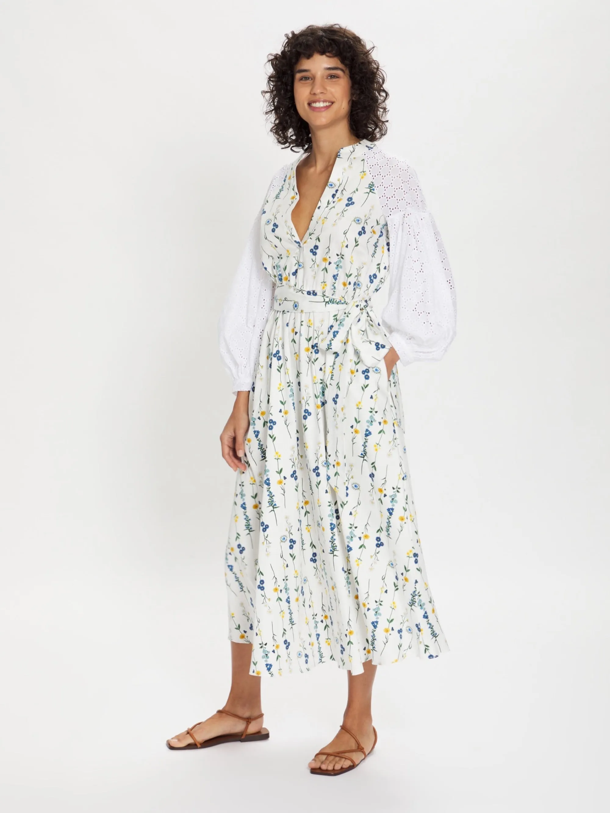 Mia Floral Long Sleeve Summer Dress – White