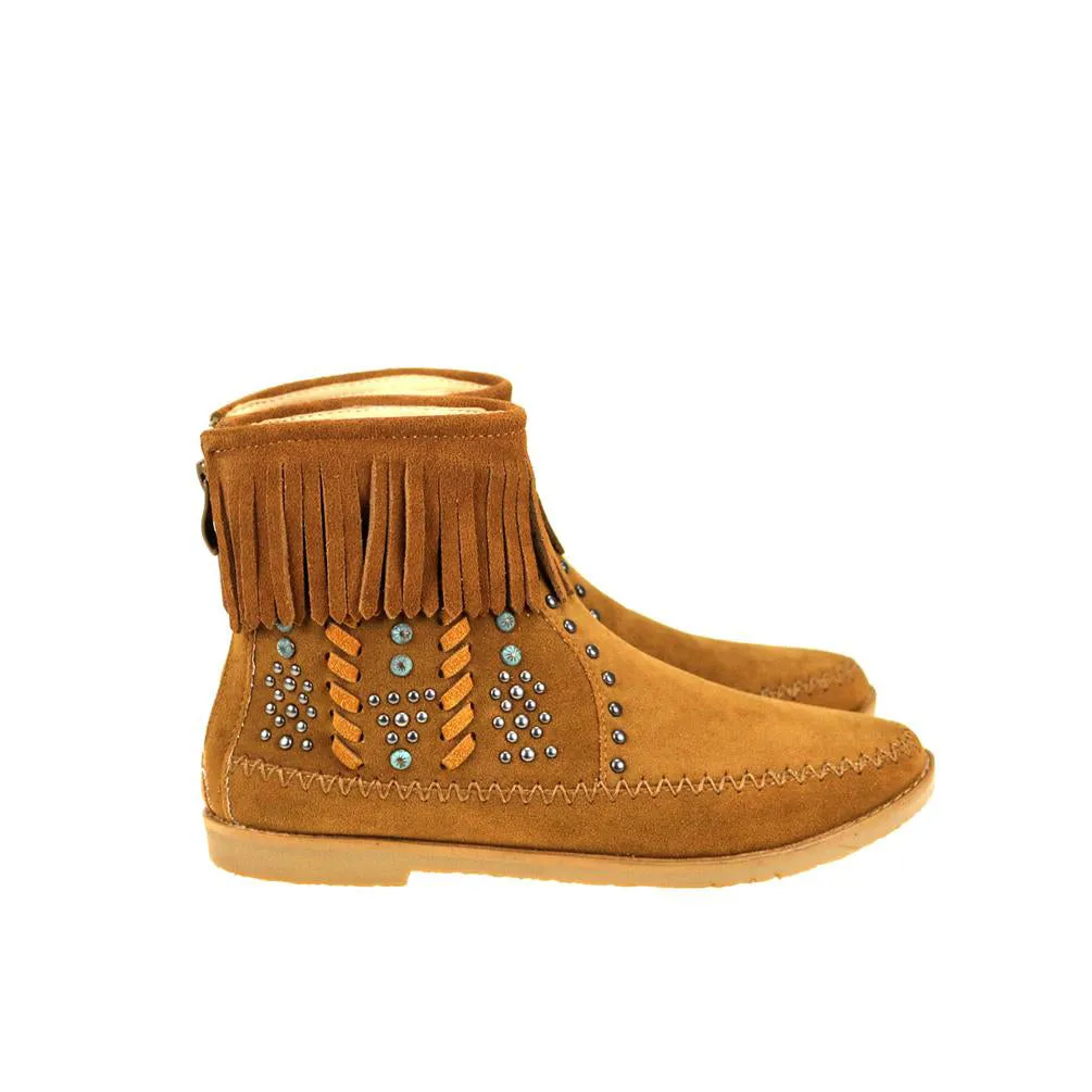 Montana West Fringe Trim Studded Western Booties