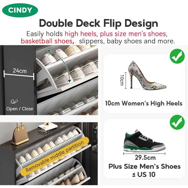 Nordic Double Flip Shoe Cabinet Wooden Shoe Organizer With Drawer Storage Cabinet Golden Edge Large Capacity Kabinet Kasut Kayu Mewa