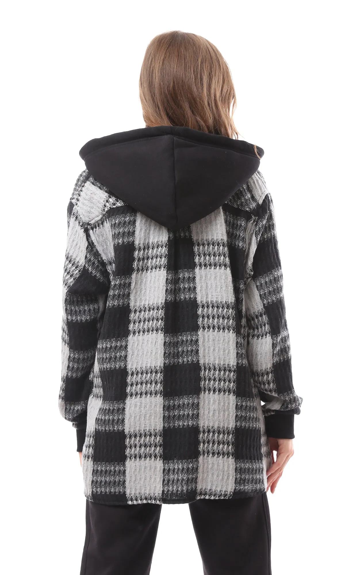 O172925 Hooded Neck With Drawstring Black & Grey Shirt