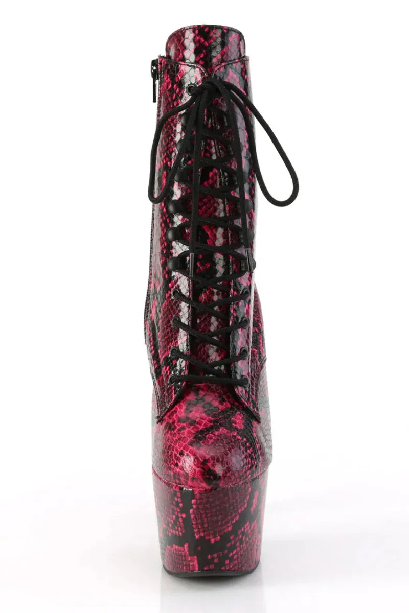 Pleaser USA Adore-1020SPWR 7inch Pleaser Boots - Hot Pink Snake