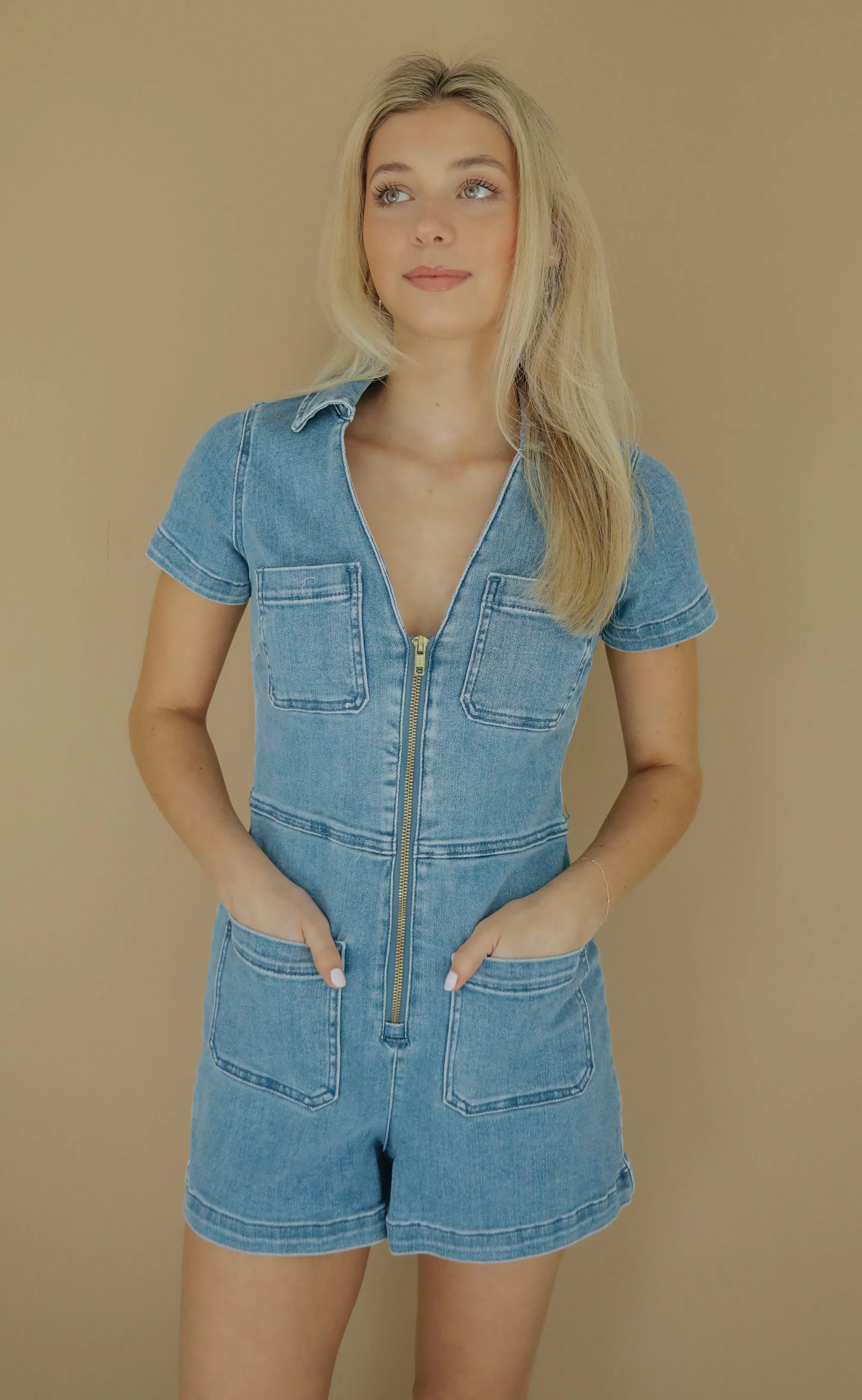 show me your mumu: ranch romper - french blue