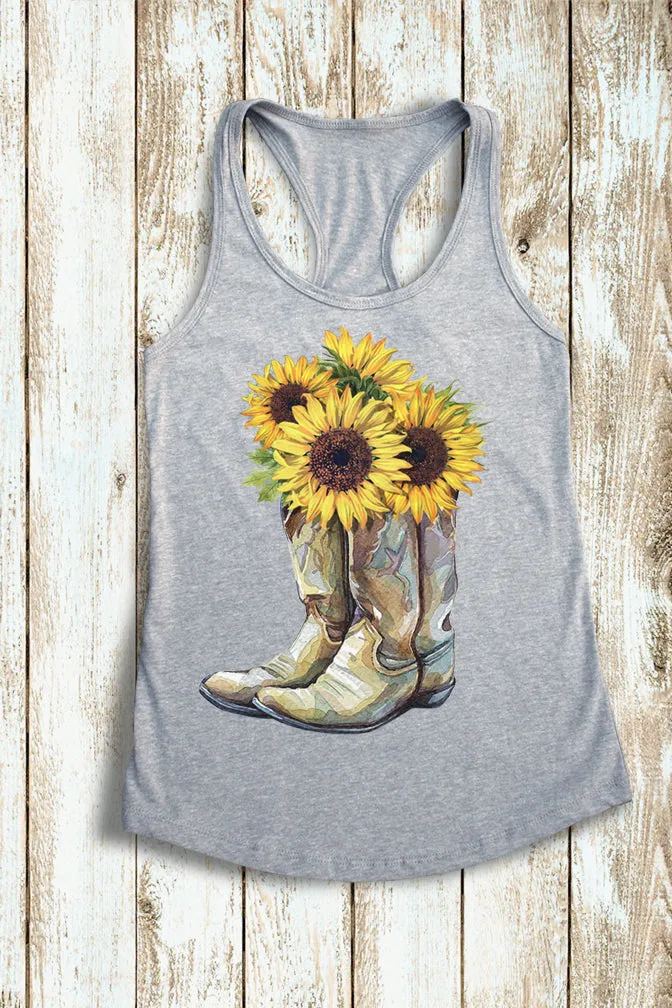 Sunflowers & Cowboy Boots Racerback Tank Top