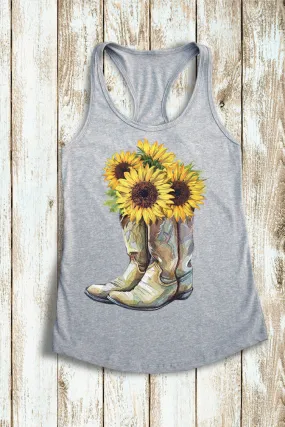 Sunflowers & Cowboy Boots Racerback Tank Top