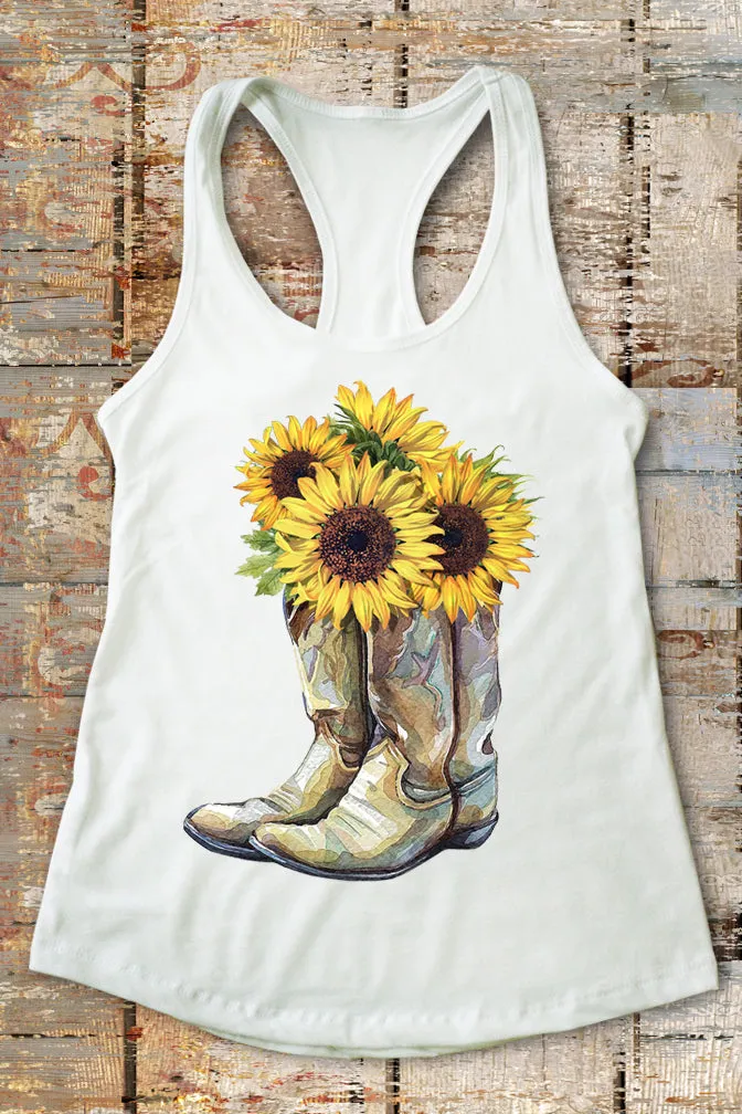 Sunflowers & Cowboy Boots Racerback Tank Top