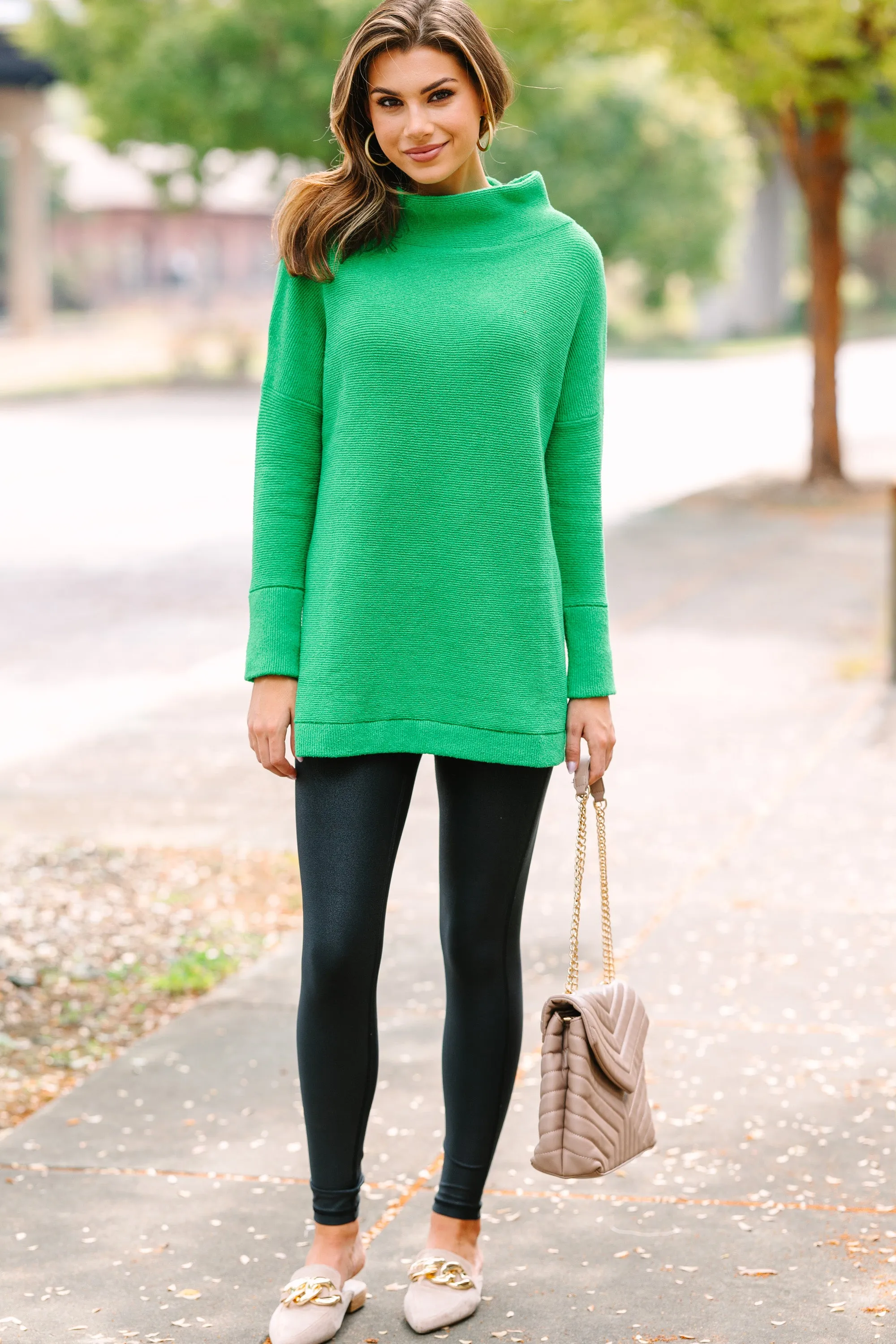 The Slouchy Kelly Green Mock Neck Tunic