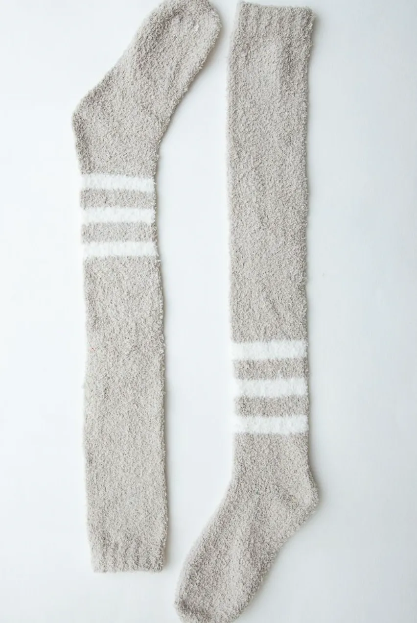 Varsity Stripe Boucle Knee Socks - Taupe