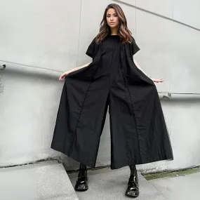 Wide-Leg Black Jumpsuit with Zipper Detail